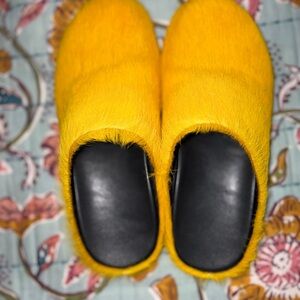 Yellow Faux Fur Mules